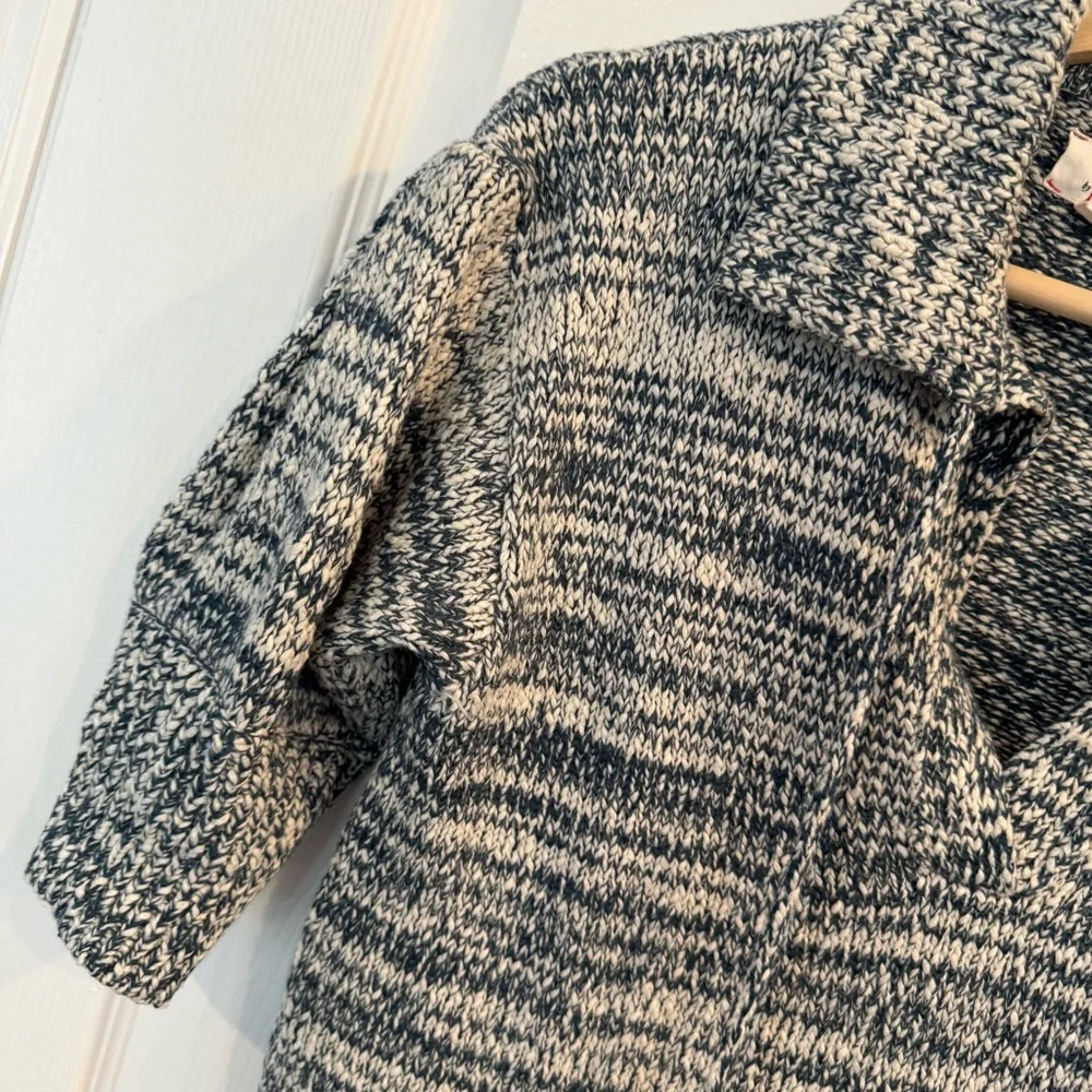 Anthropologie Carlotta Collared Marled Cotton Knit Sweater Blue Cream Size XS